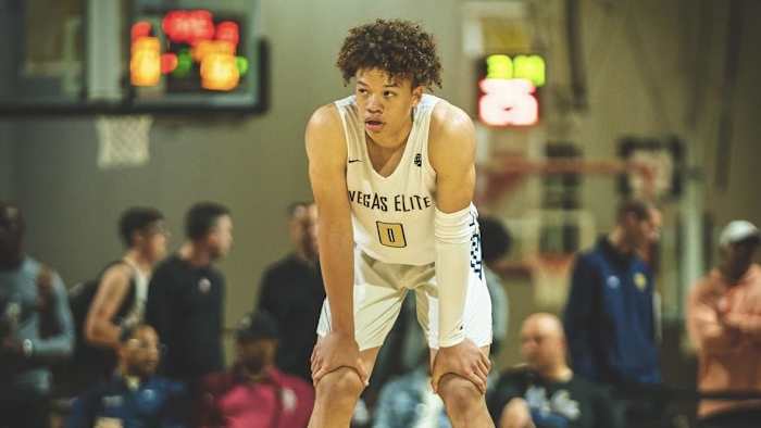 Four-star point guard Trent Perry plays in a summer basketball league game for Vegas Elite.